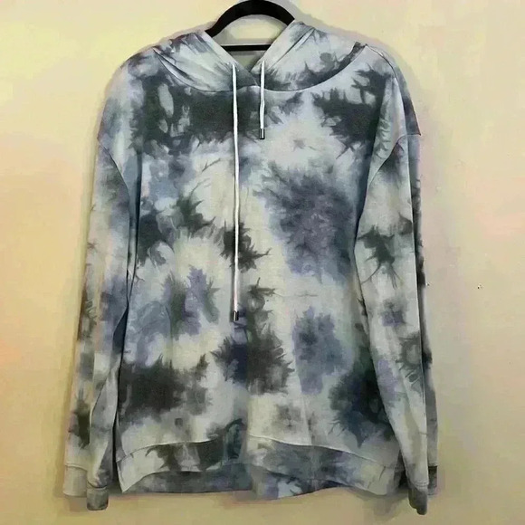 Cyrus Navy and Gray Tie Dye Hooded Drawstring Sweatshirt Hoodie Size L - Picture 1 of 7